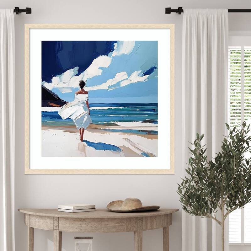 Woman Walking On the Beach by Elena Avanesova Wood Framed Wall Art Print