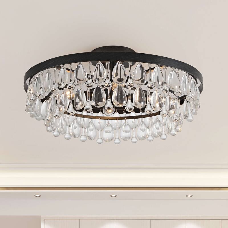 Viviana 4-light Crystal Teardrop Round Flush Mount