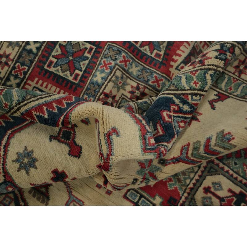 Hand Knotted Oriental 100% Wool Carpet Traditional Geometric Beige & Ivories Kazak Area Rug - 9' 10'' X 8' 4''