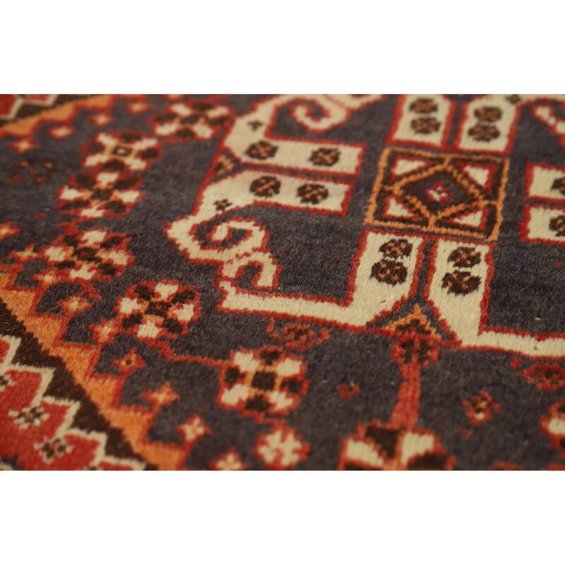 Hand Knotted Oriental 100% Wool Carpet Traditional Medallion Oranges & Rust Qashqai Area Rug - 8' 1'' X 5' 0''