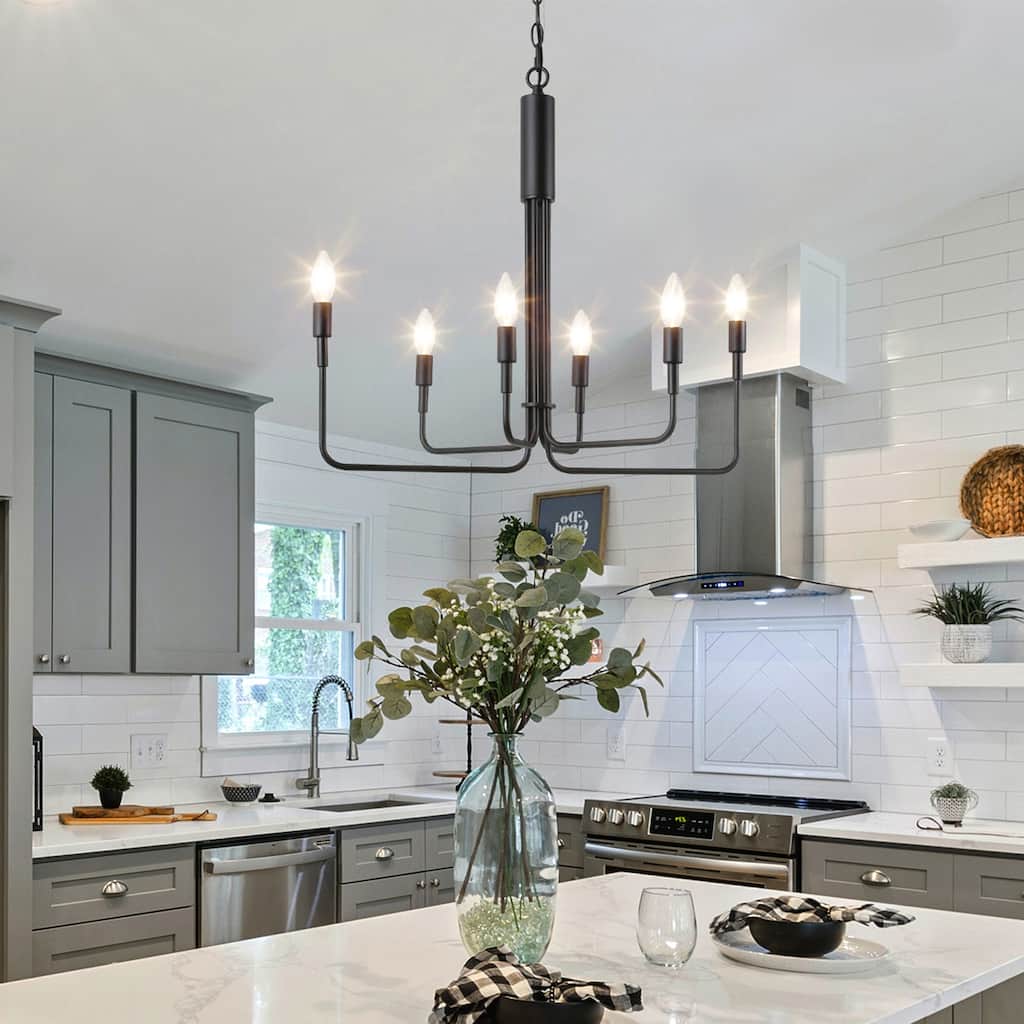 Modern 6-Light Black Candle Classic Chandelier for Dining Room
