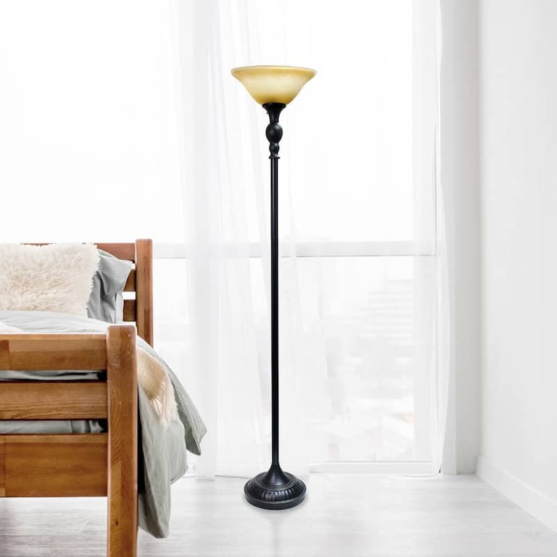 Classic 1 Light Torchiere Floor Lamp with Marbleized Glass Shade
