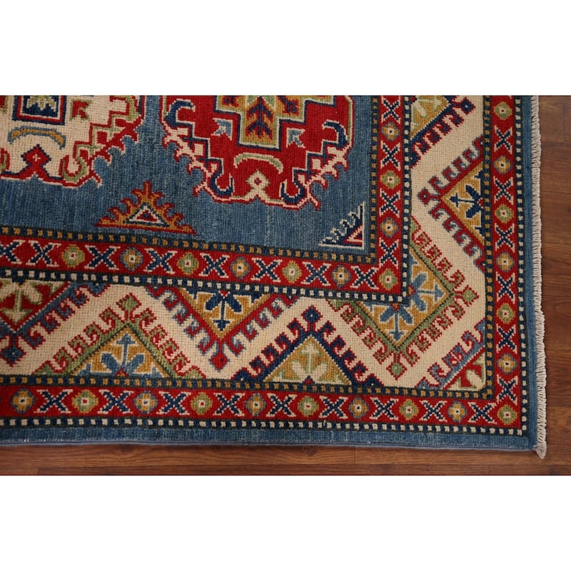 Blue Kazak Foyer Rug Hand-Knotted Traditional Wool Carpet - 3'5" x 4'9"