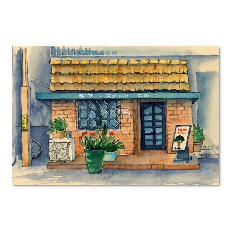 Designart "Small Asian Cafe Under A Tiled Roof" Industrial Canvas Wall Art Print