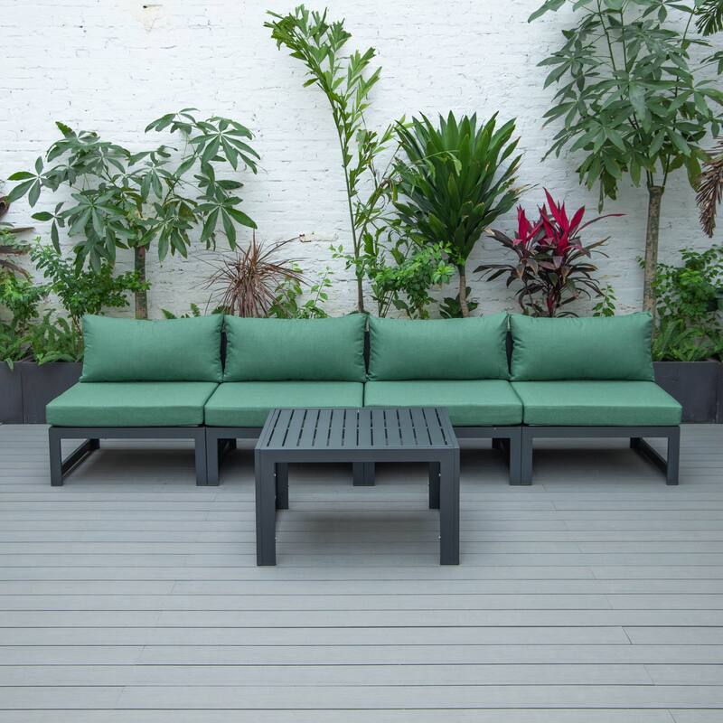 Chelsea 5-Piece Modern Armless Patio Sectional and Coffee Table for Patio Garden Summer Yard Porch