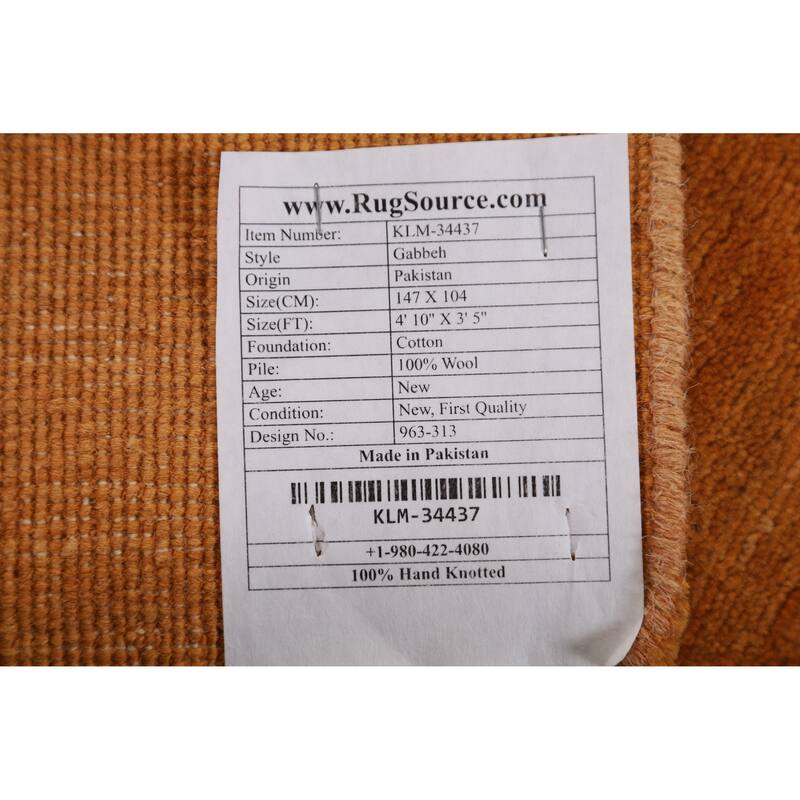 Yellow Gold Modern Gabbeh Oriental Rug Hand-Knotted Wool Carpet - 3'5" x 4'10"