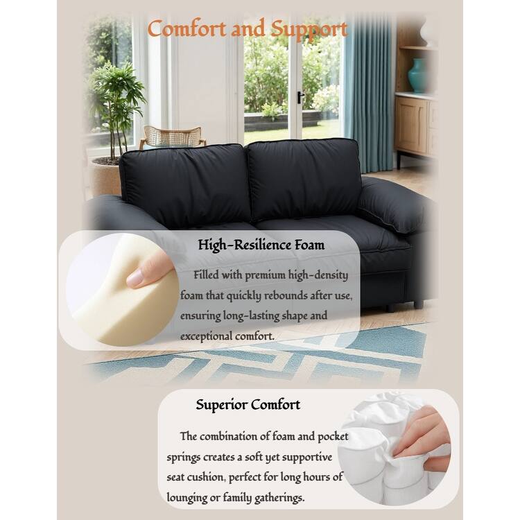 Leather Compact Sofa Couch with Hidden Storage, Minimalist 2-Seater Loveseat Sofa Couch with Pillow Armrests