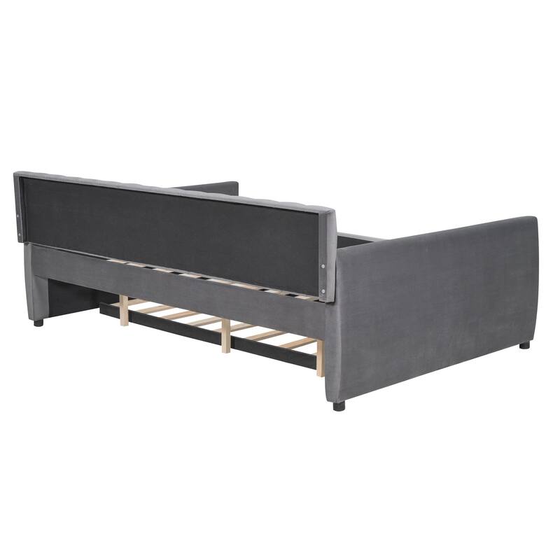 Elegant Velvet Upholstered Daybed, Full Size with Trundle, Sturdy Wood Slat Frame, Easy Assembly