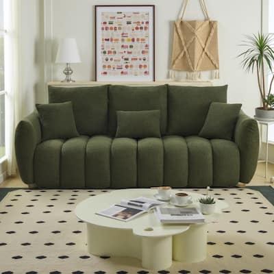 82" Teddy Fabric 3-Seater Sofa with Solid Wood Frame, 6 Premium Cushions and 750lb Weight Capacity