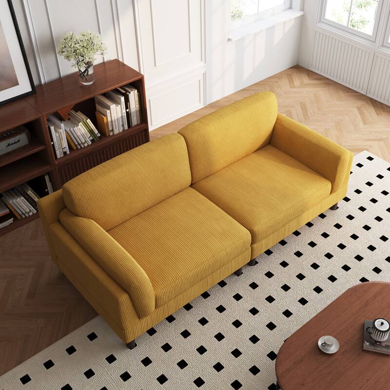 90" Oversized Corduroy Living Room Sofa With Reversible Cushions