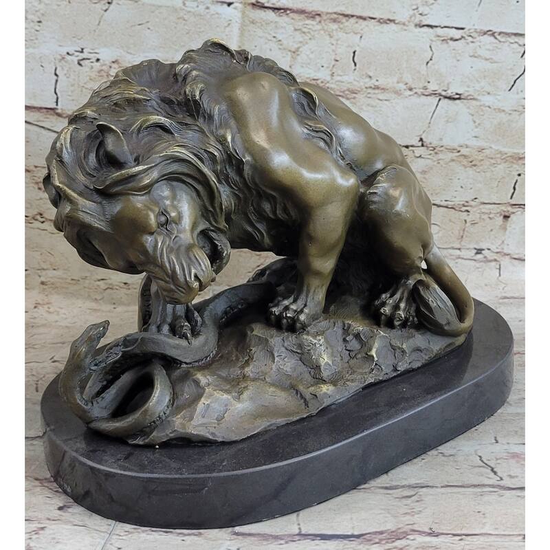 Hot Cast Bronze Sculpture Imitative Lion Vs Imitative Snake Serpent Statue Decor Gift Figurine Sale