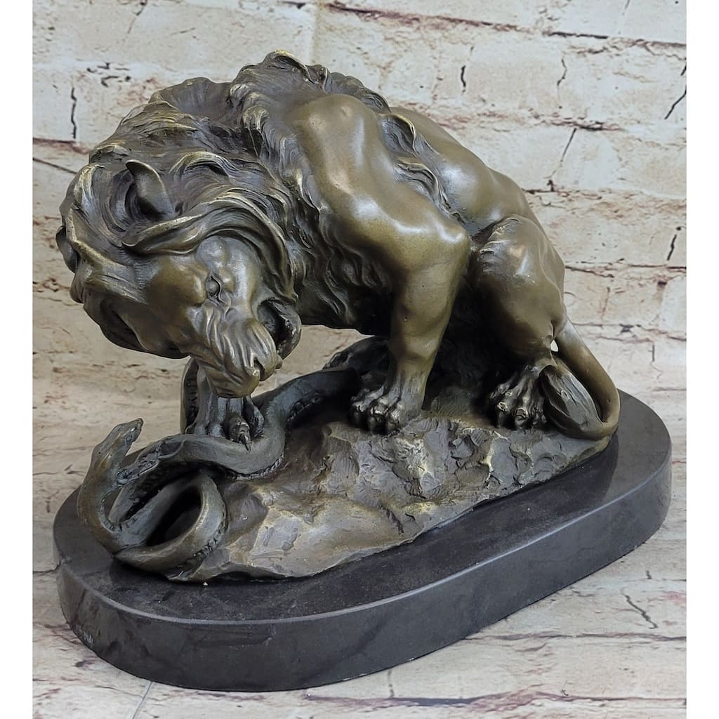 Hot Cast Bronze Sculpture Imitative Lion Vs Imitative Snake Serpent Statue Decor Gift Figurine Sale