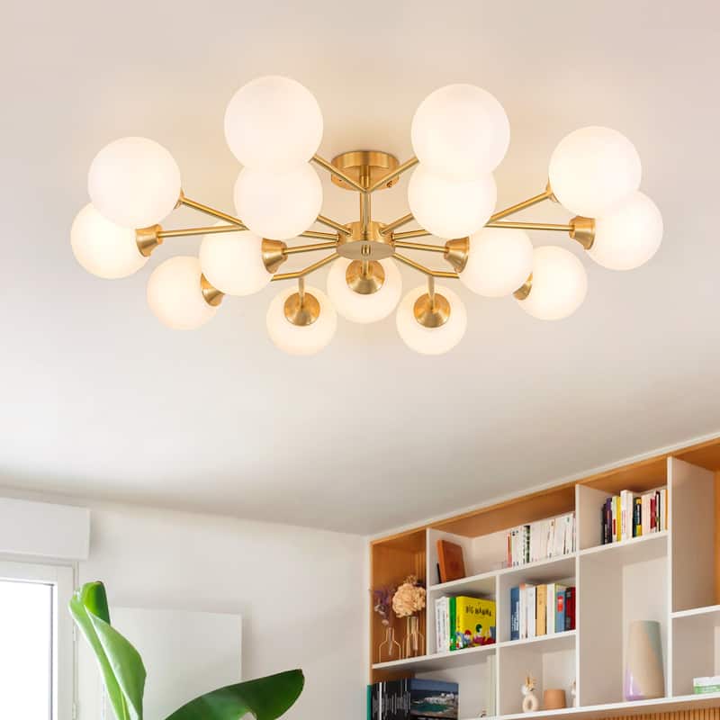 38.5" Mid Century Semi Flush Mount Ceiling Light Modern Sputnik Chandelier - W38.6" - W38.5"/15-Light