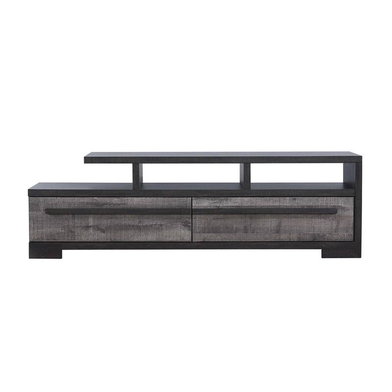 1pc Entertainment Console Modern Design Black Grey Wood Finish Open Shelf Two Spacious Drawers TV Stand