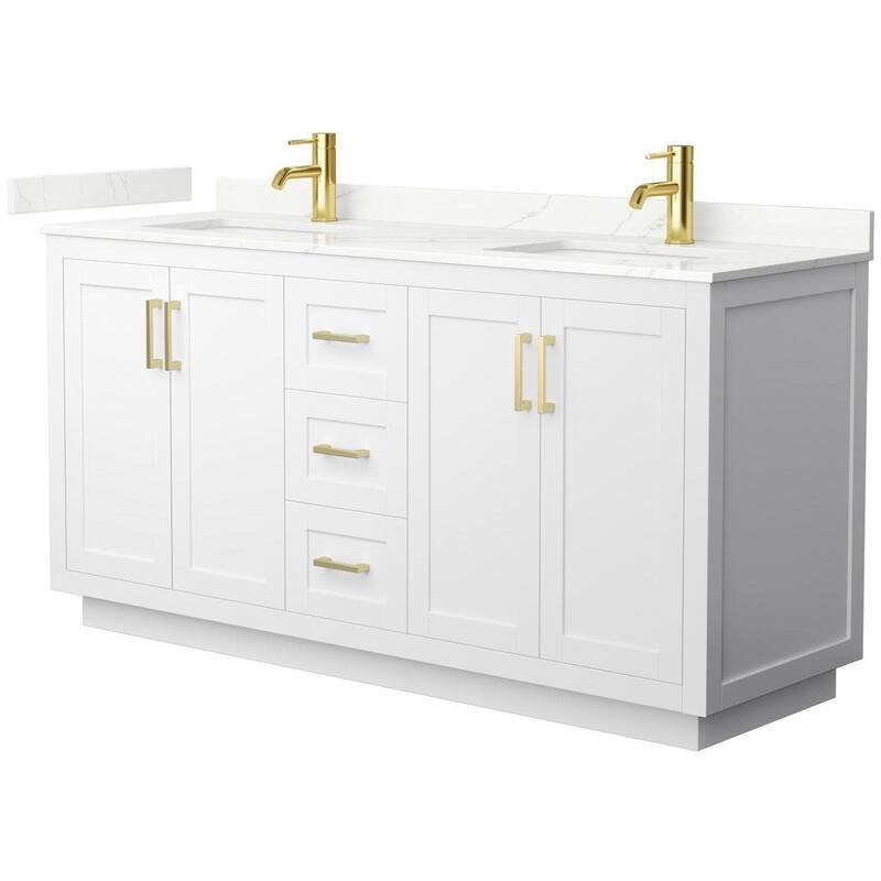Wyndham Collection WCF292966D-QTZ-UNSMXX Miranda 66" Free Standing - White / Giotto Quartz Top / Brushed Gold Hardware