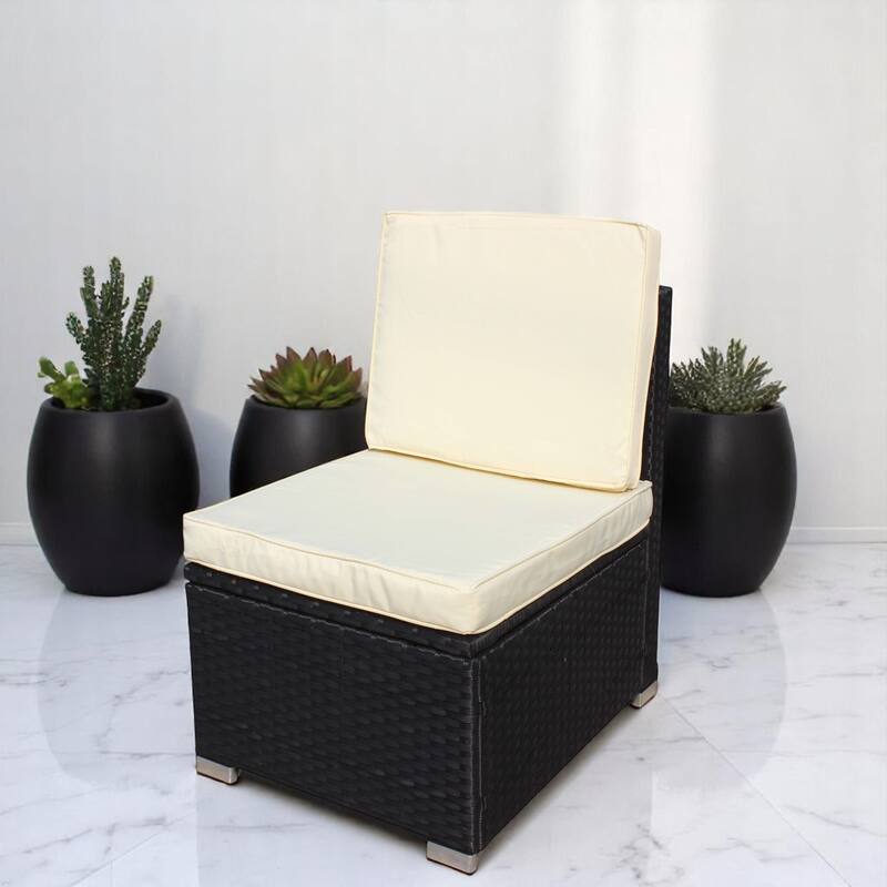 5-Piece Outdoor PE Rattan Patio Furniture Set,outdoor Sectional Sofa with Ottoman, Tea Table & Cushions,Tempered Glass Tabletop