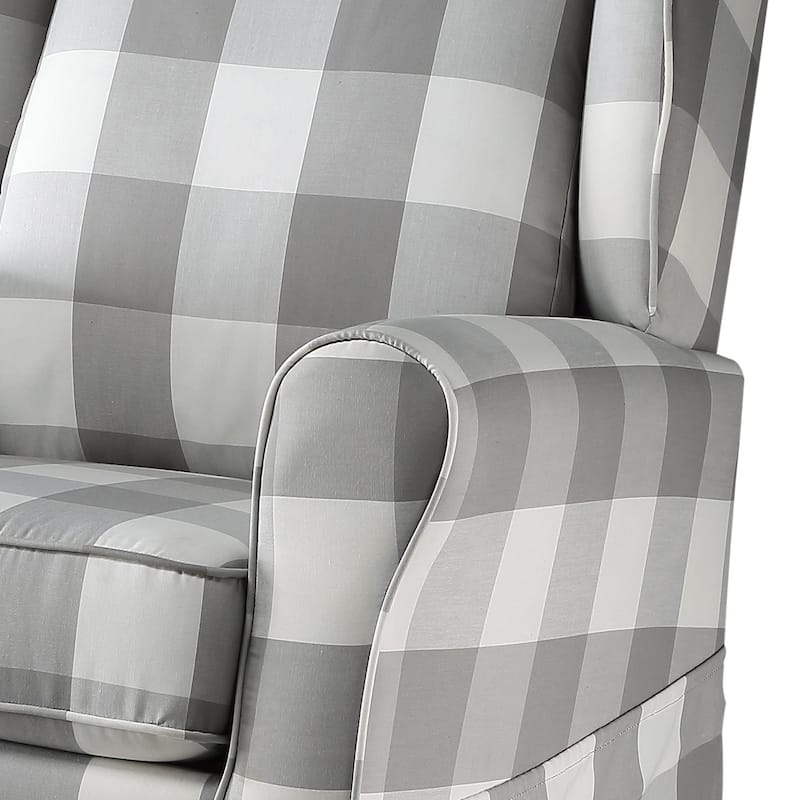 Alexis Grey and White Rolled Arm Swivel Chair with Glider