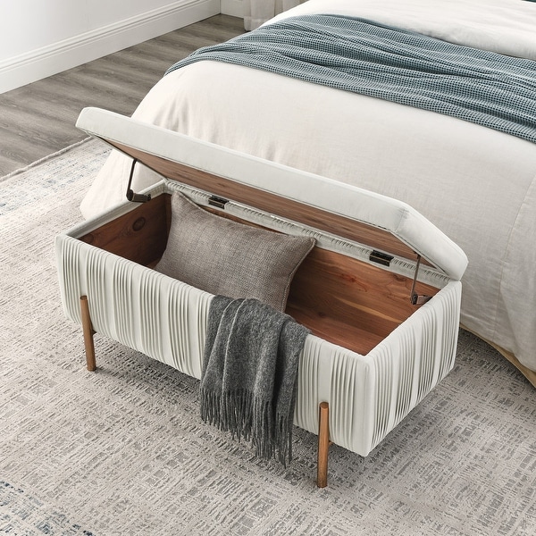 Elegant Upholstered Velvet Storage Bench Large Storage Ottoman