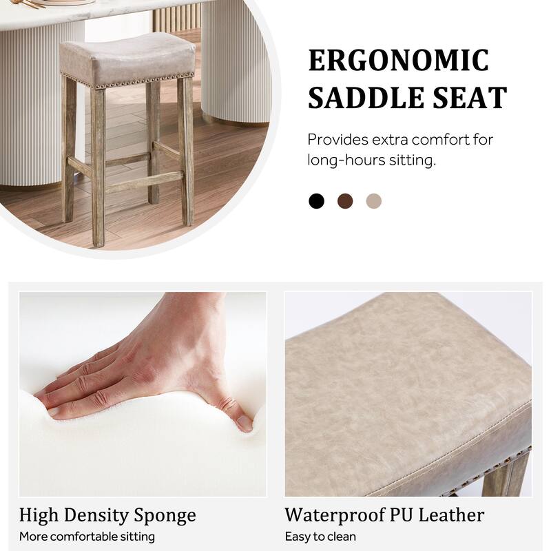 Counter Height Upholstered Bar Stools with Footrest Set of 2