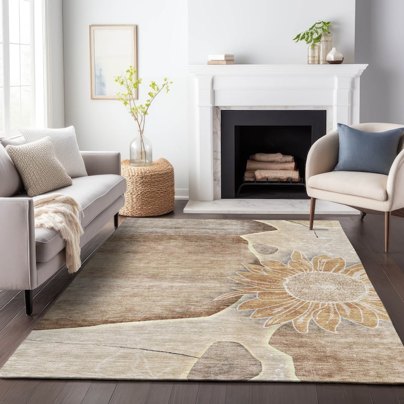 Premium Washable Super Soft Chic Floral Mayfield Rug - Brown - 3' x 5' - Rectangle