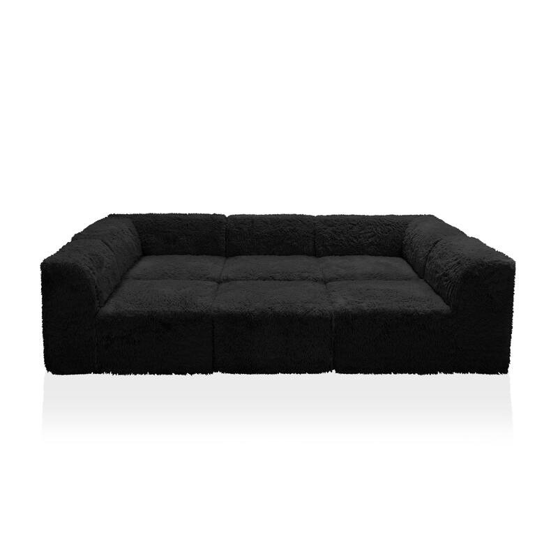 Furniture of America Ylena Modern 6-Piece Faux Fur Foam Modular Compressed Sofa Bed