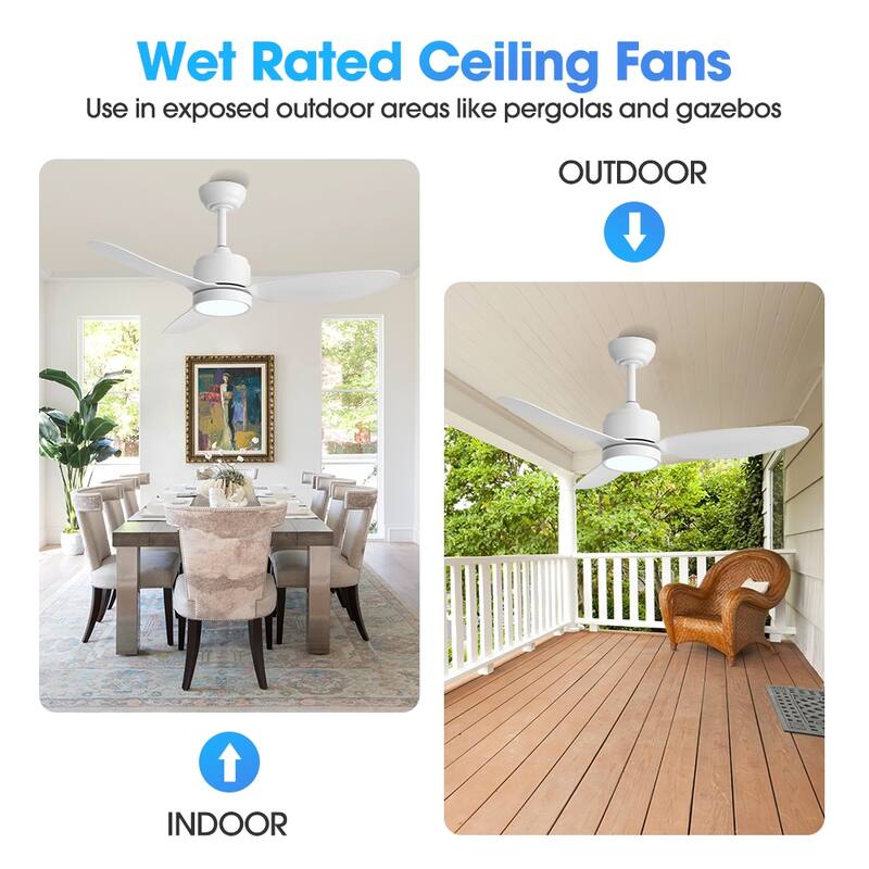 MLiAN 42 in 3 ABS Blades Indoor and Outdoor Ceiling Fan with Integrated LED and Remote Downrod