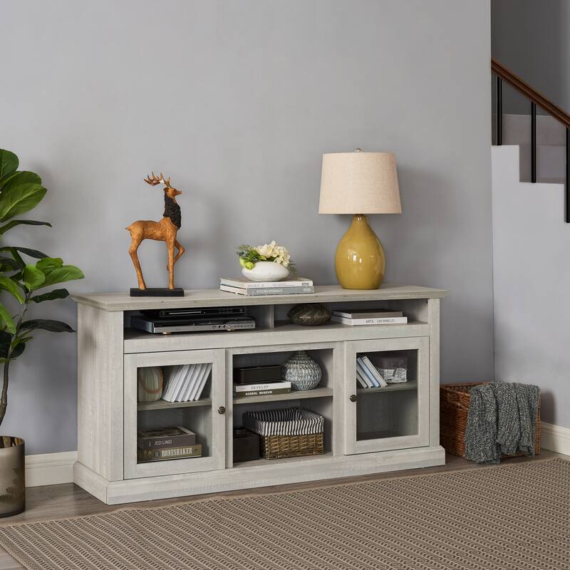 TV Stand for up to 65'' TVs, Farmhouse Entertainment Center with Glass Doors