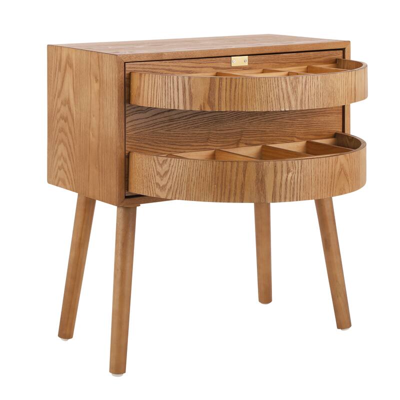 Rotating Hidden Compartment Nightstand for Bedroom, Mid Century Modern Rattan Bedside Table End Table with Wood Legs