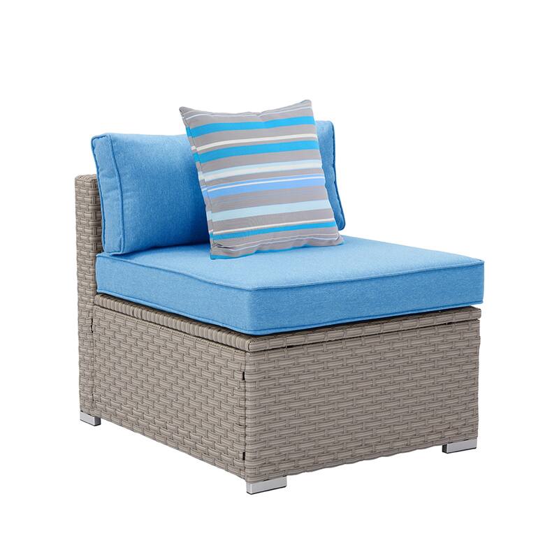 COSIEST PE Wicker Outdoor Armless Chair with Pillow - Heritage Blue