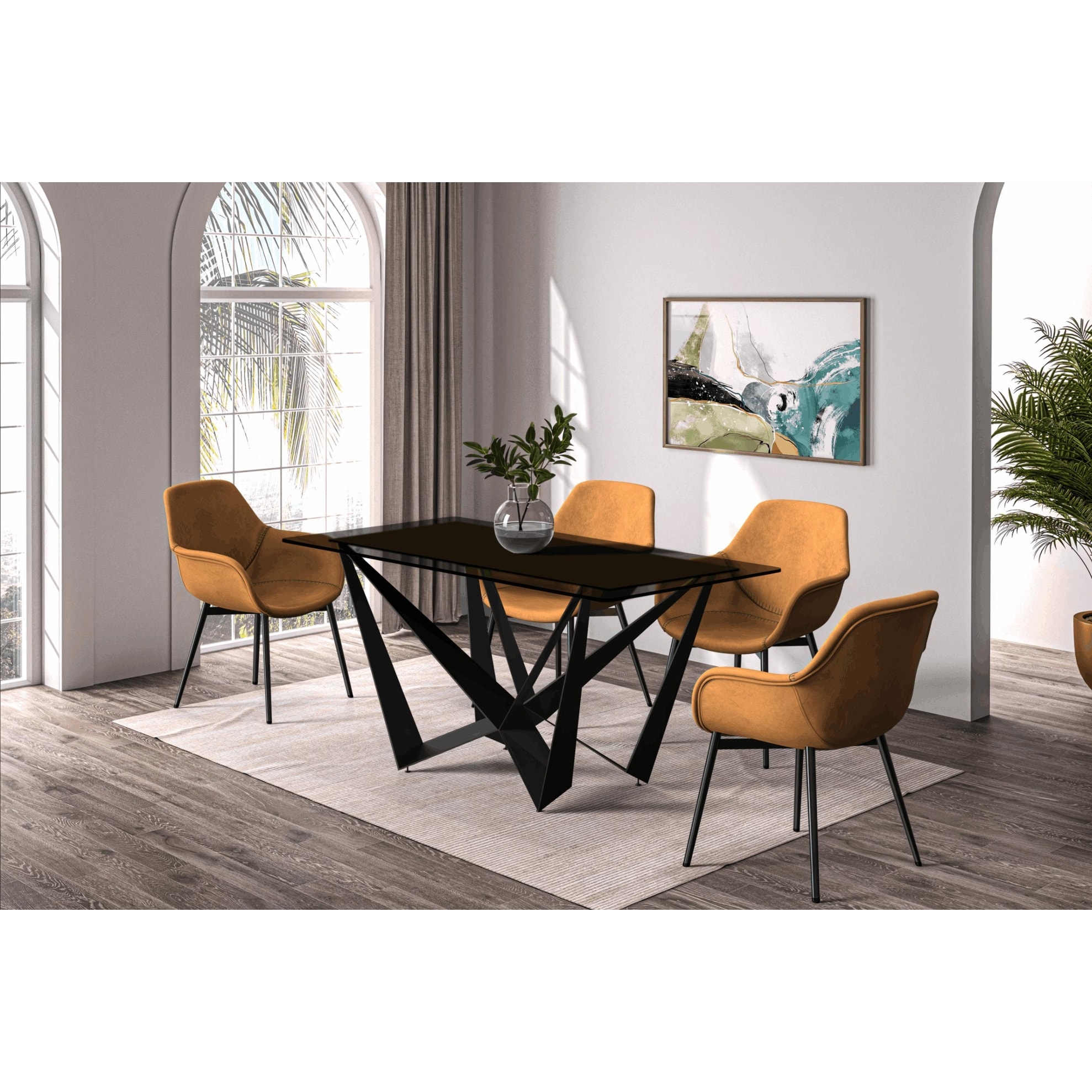 Nuvor Modern Dining Table - Sintered Stone or Glass Top - Black or Gold Steel Base - 55", 62", or 71" Rectangular Table for 4-8
