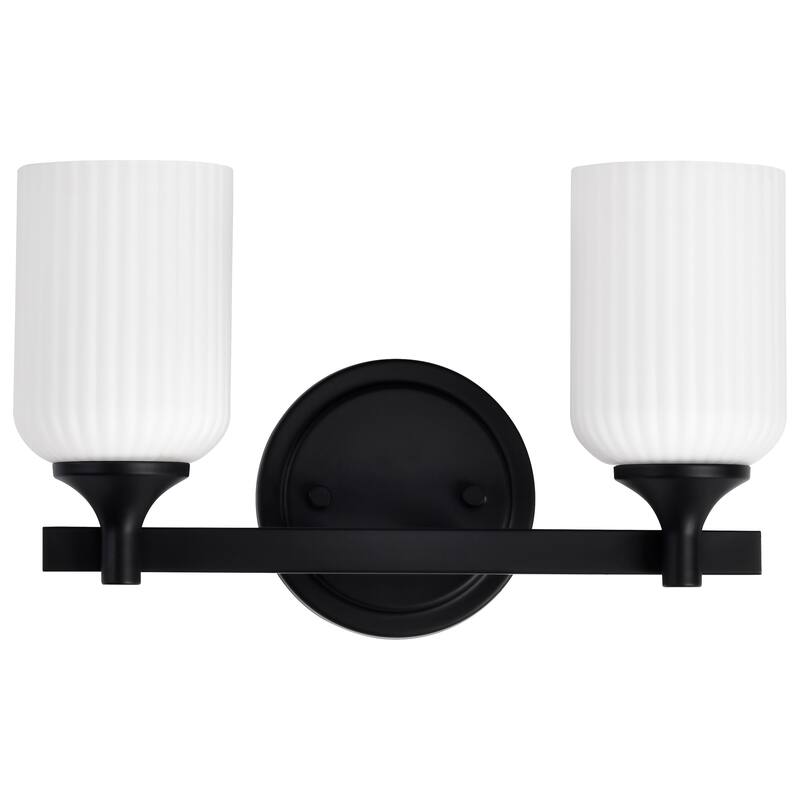Solara 2 Light Vanity Matte Black Finish Frosted Ribbed Glass - Matte Black