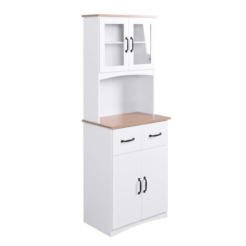 Wooden Kitchen Cabinet White Pantry Storage Microwave Cabinet with ...