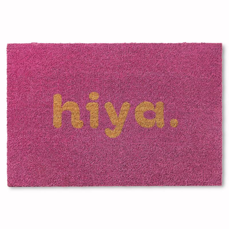 TOWN & COUNTRY TERRA Hiya Painted Welcome Outdoor Door Mat, Natural Coir Mat - Purple