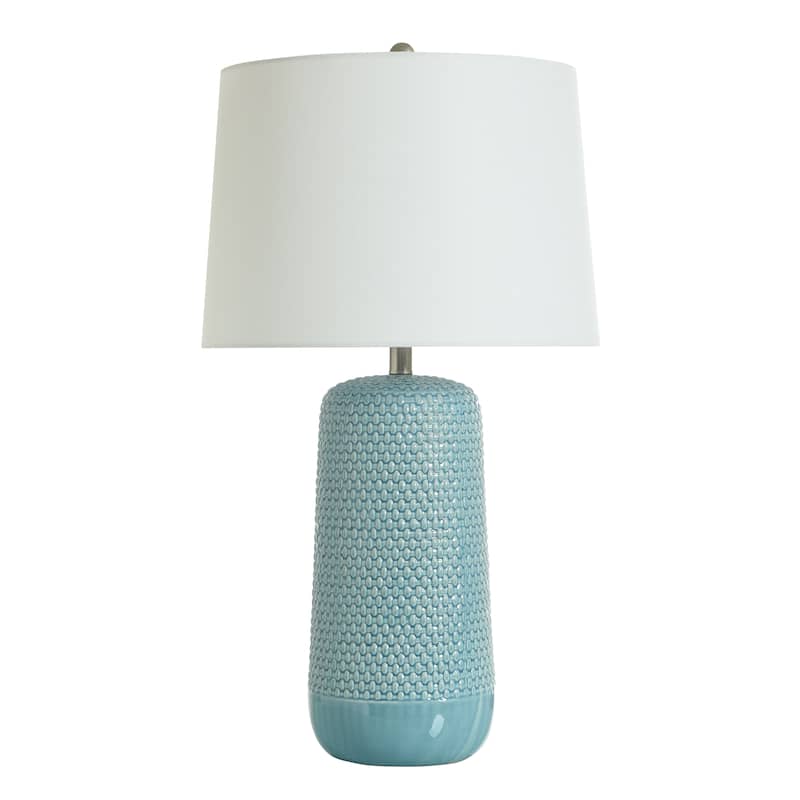 StyleCraft Galey - Woven Wicker Textured Design Table Lamp - Coastal Sky Blue