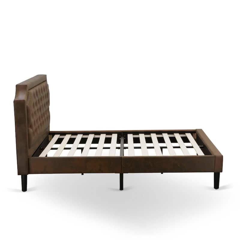 Queen Size Bed Frame - Upholstered Headboard, Wood Rails & Slats - Black Finish