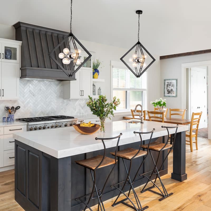 Modern Black Sputnik Chandelier with Clear Glass Shades for Dining Room - Dia.24.8-in