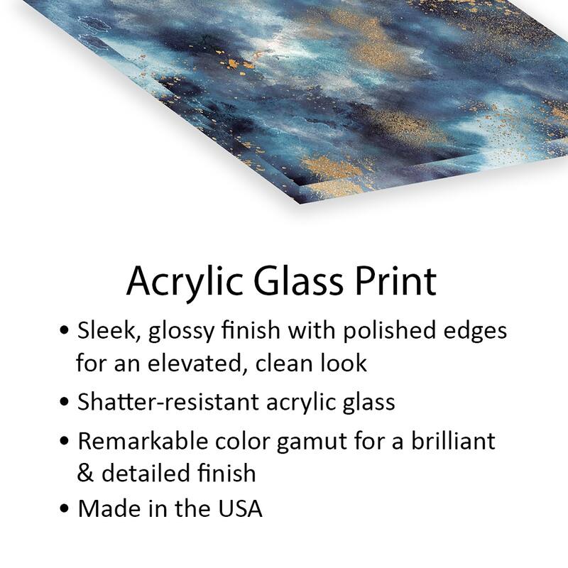 Marble Watercolor Gold Navy Print On Acrylic Glass by Ninola Design