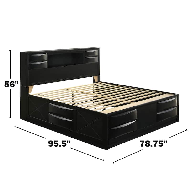 Wood Bed with Storage Drawers in Black