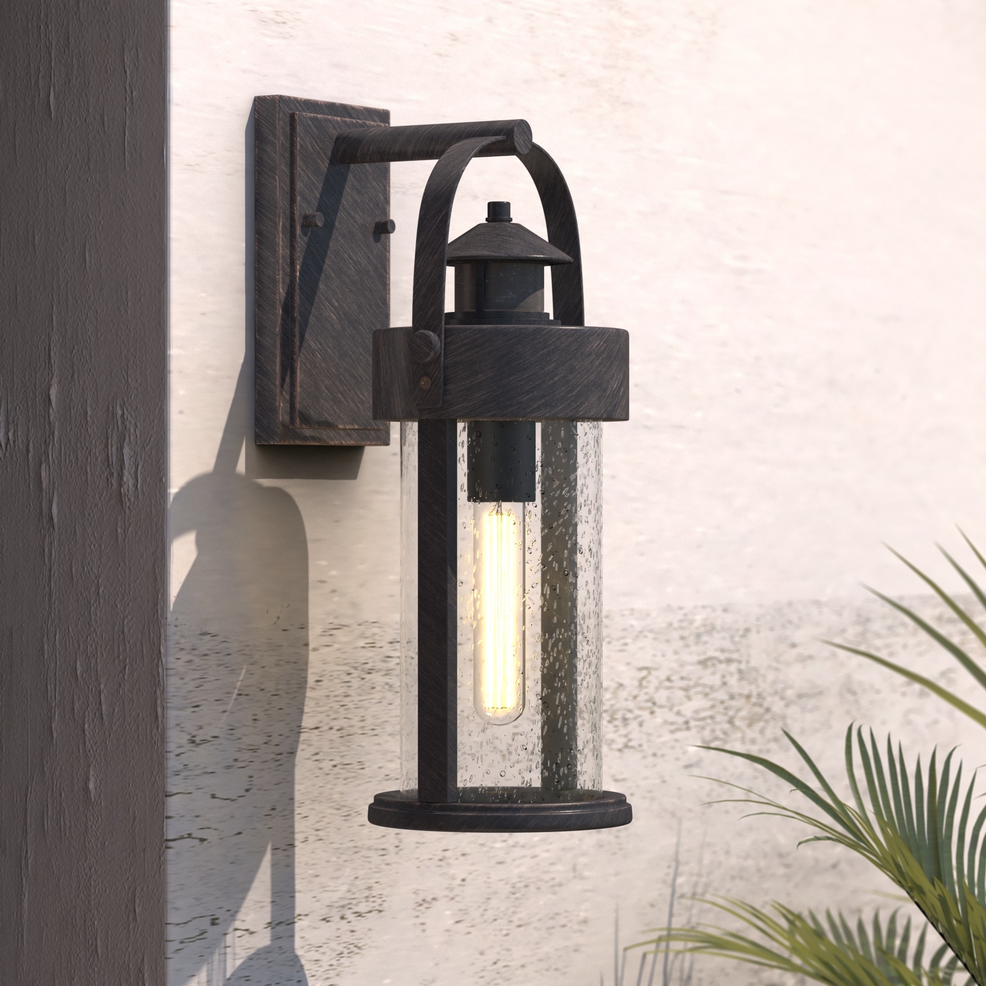 VAXCEL Cumberland Iron Motion Sensor Dusk-to-Dawn Outdoor Wall Light - 6-in W x 16-in H x 8-in D