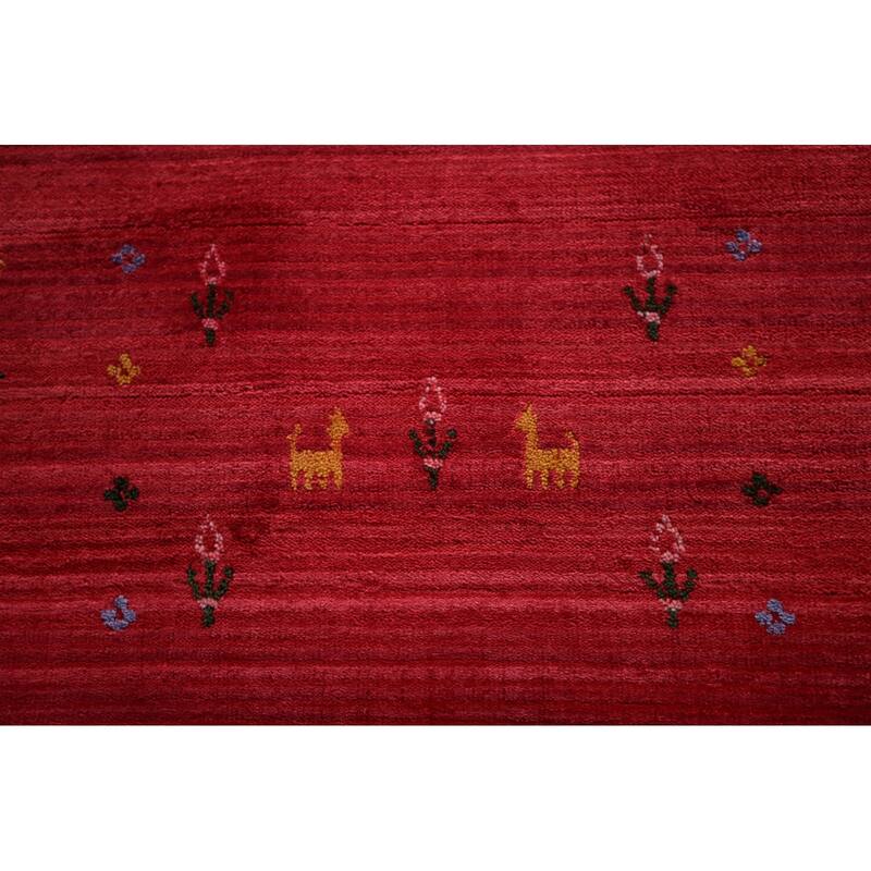 Tribal Red Gabbeh Indian Area Rug Handmade Silk Carpet - 7'10"x 9'8"