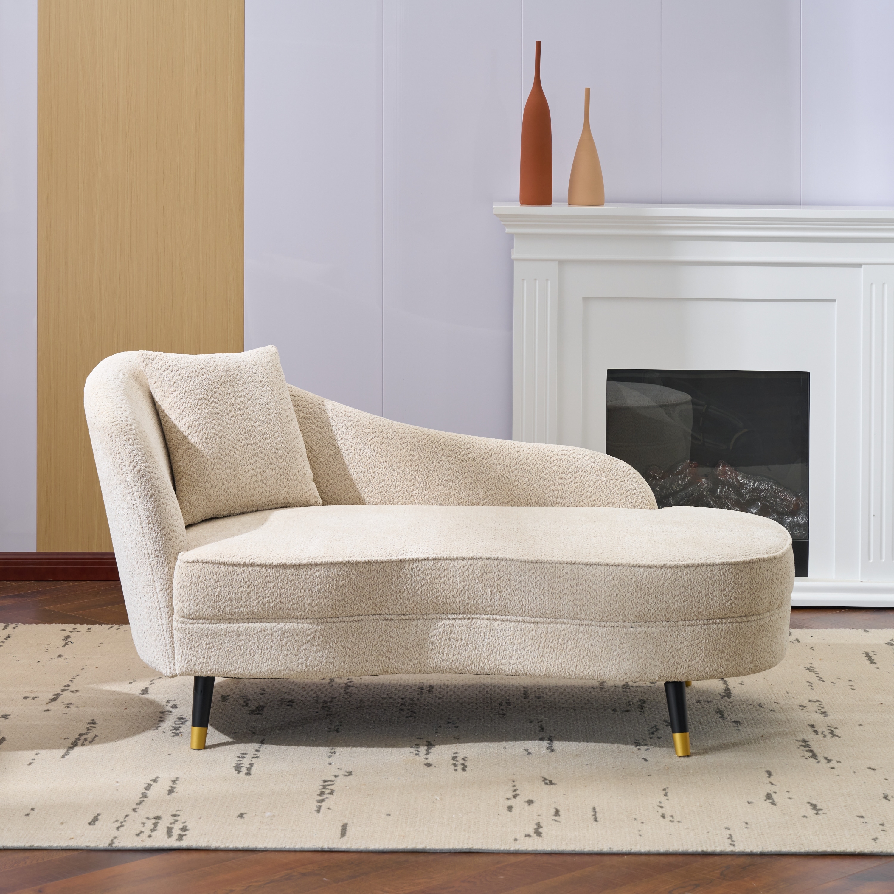 Christopher Knight Home - Modern Upholstered Curved Chaise Lounge with Soft Boucle Fabric & Lumbar Pillow - 61.25"W