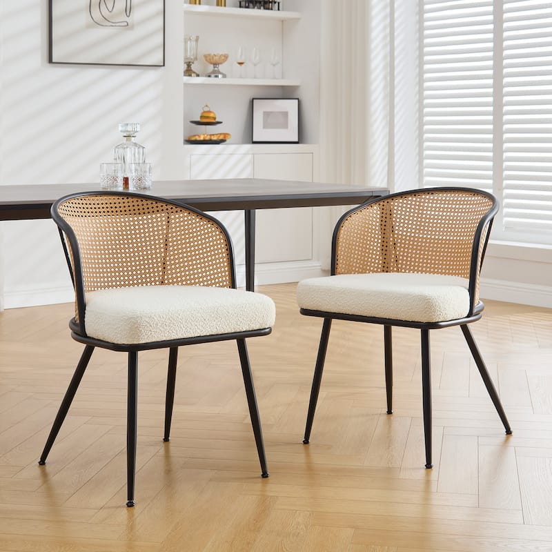 Upholstered Rattan Dining Chairs with Metal Legs Set of 2/4 - 29.92"H x 20.5"W x 23.03"D