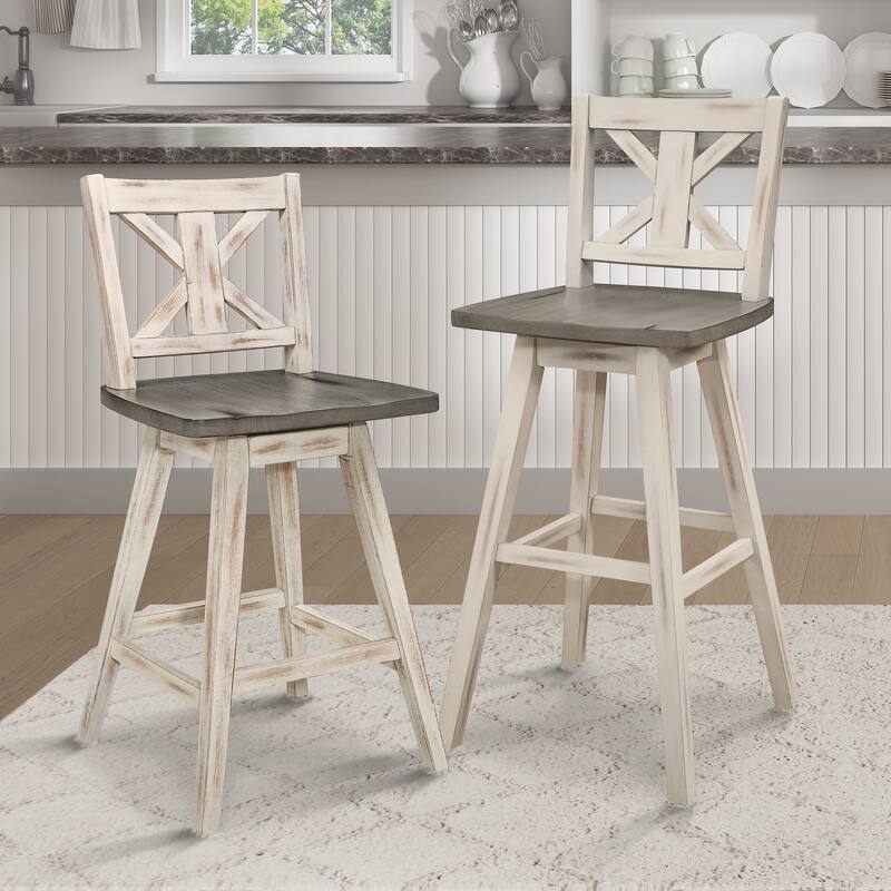 2-Piece Pub Height Swivel Chair Set - Distressed Gray & White with X-Back