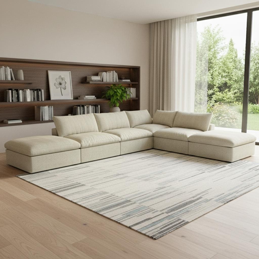 HomeRoots 160" Khaki Linen Blend Modular Armless Sofa With Ottomans Toss Pillows And Storage