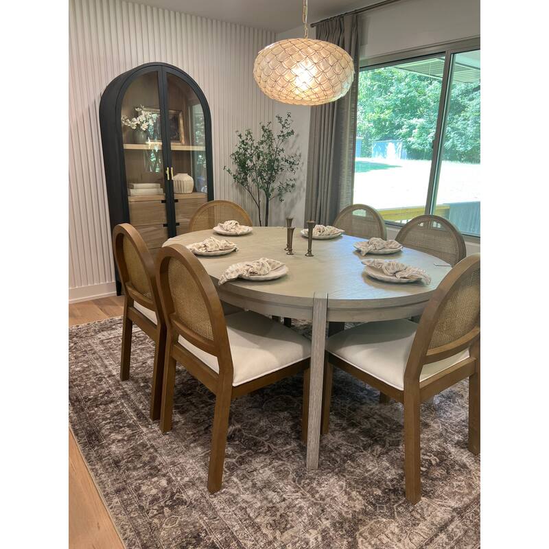 Bailey 19 in. Boucle Dining Chair, Upholstered Side Chair with Natural Woven Rattan Back and Solid Wood Legs