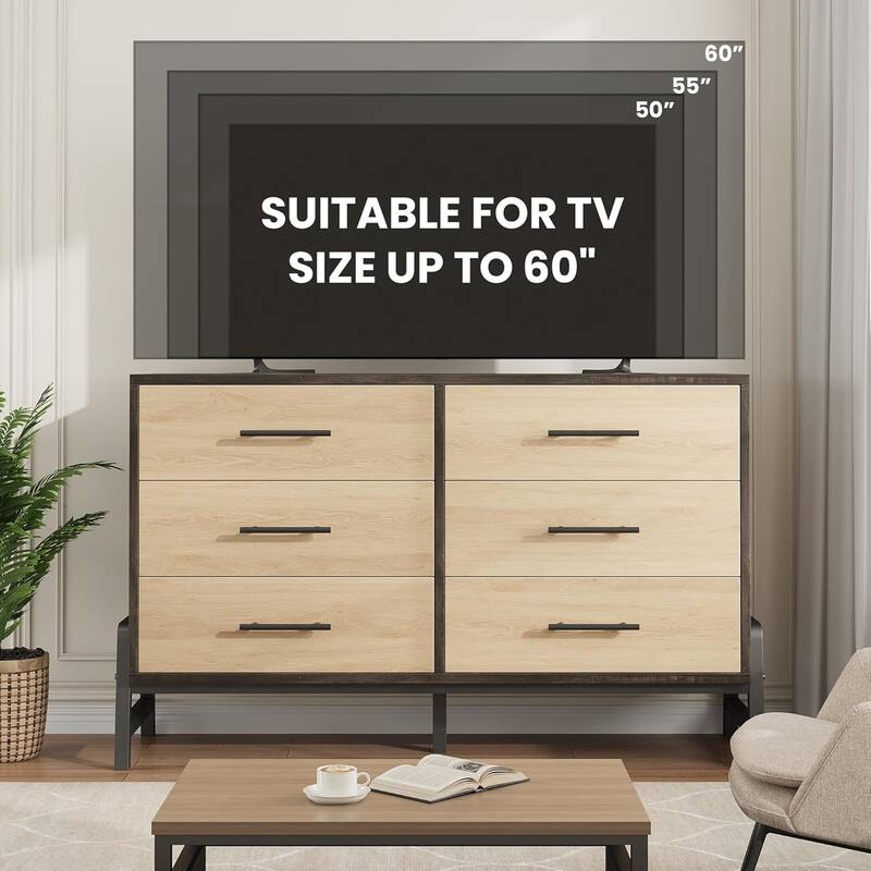 6 Dresser for Bedroom, 52" Wide Dresser, Wide Drawer with Storage Freestanding