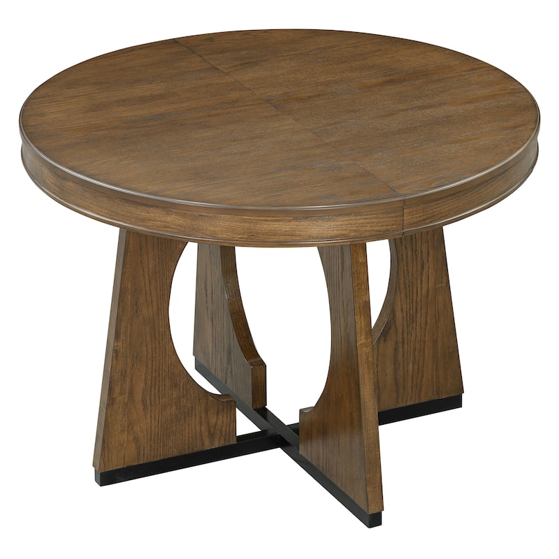 Walnut Dining Set with Extendable Round Table & 4 Upholstered Chairs