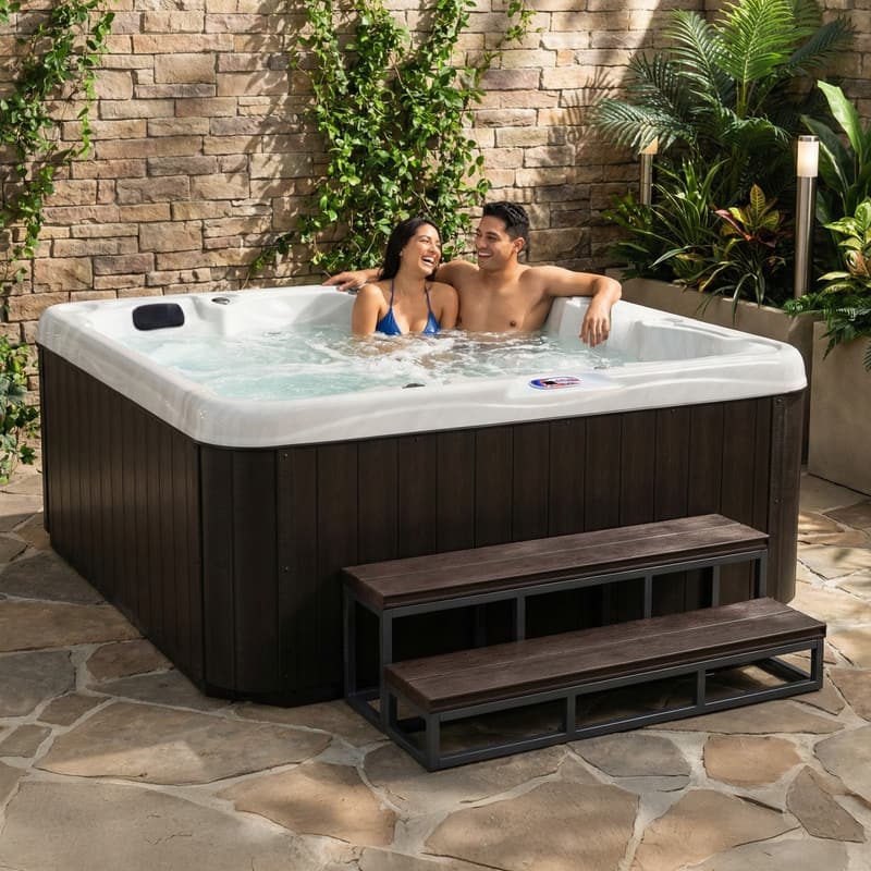 Dual Voltage 6-Person 18-Jet 110v-240v Plug and Play Acrylic Lounger Standard Hot Tub with Ozonator and Titanium Heater
