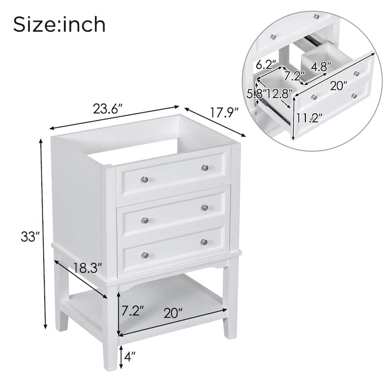 (Base Only) 24" Bathroom Vanity Without Sink, Cabinet with Drawer and Open Shelf