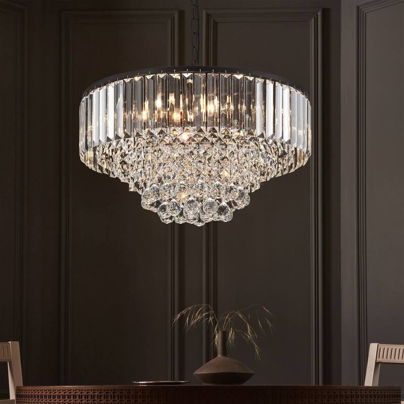 5-Light Modern Glam Tiered Drum Crystal Chandelier for Dining Room/Living Room - 19.29 in. W x 12.6 in. H